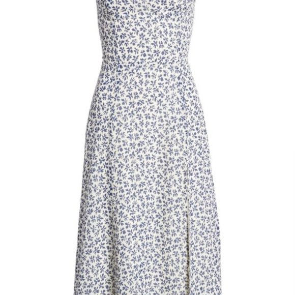 Reformation Juliette High Slit Dress Brand NEW Blue Floral & White - Picture 3 of 5